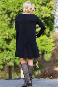 Piko Long Sleeve Swing Dress - Black - Piko Clothing