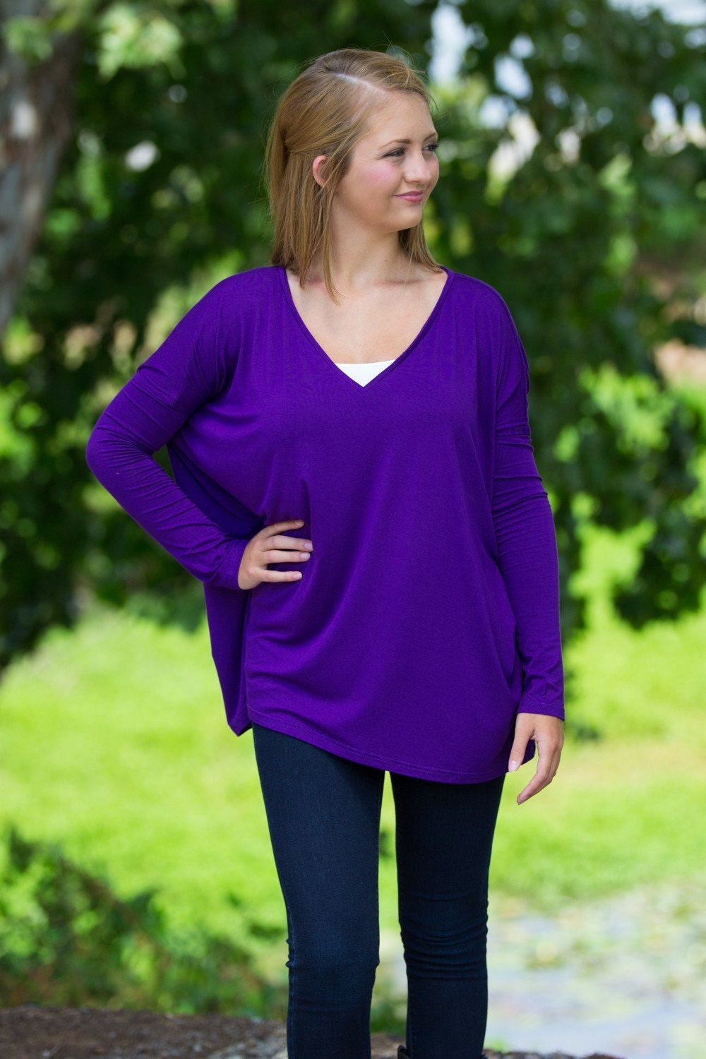 Long Sleeve V-Neck Piko Top - Purple - Piko Clothing