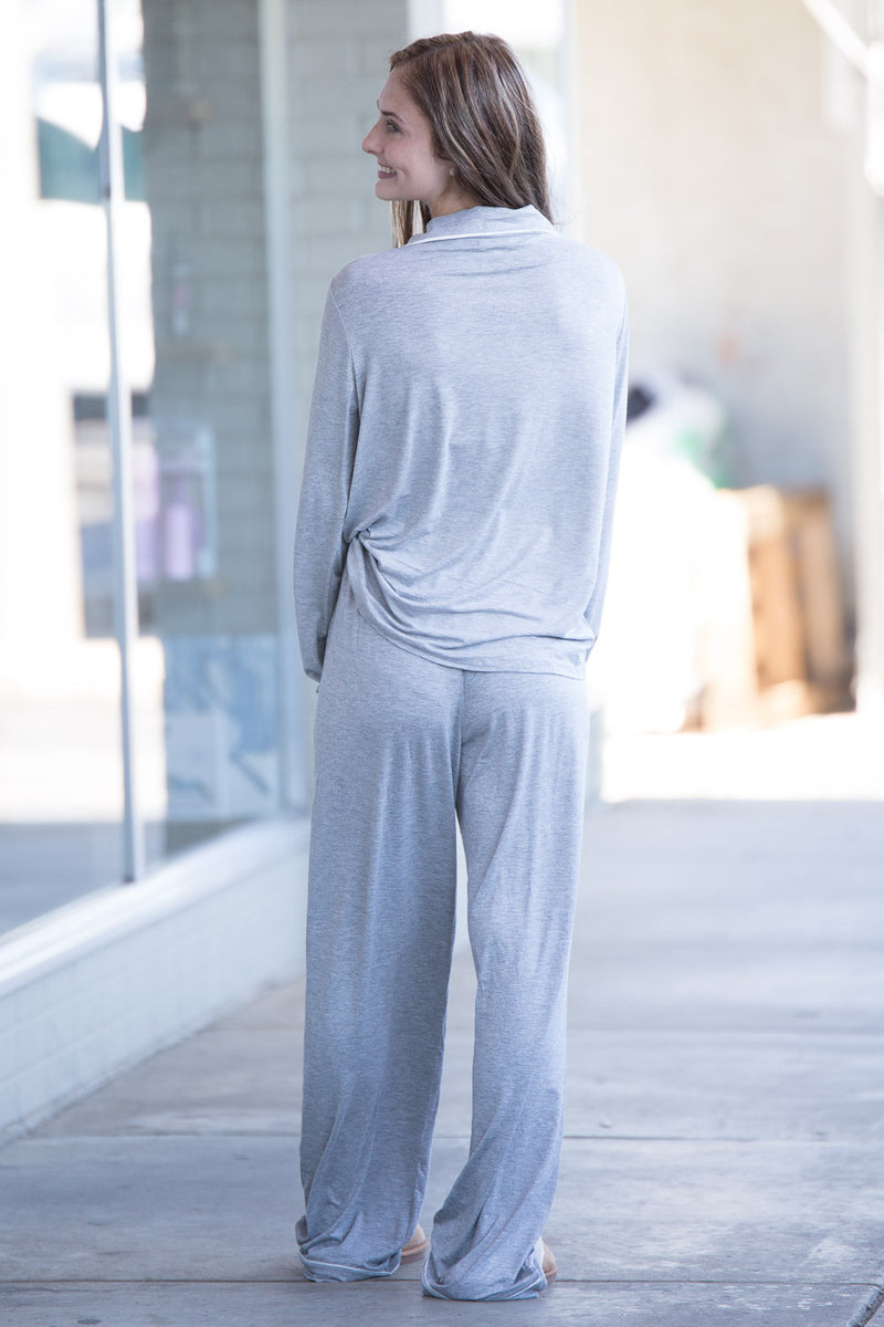 Piko Long Sleeve Pajama Set-Heather Grey