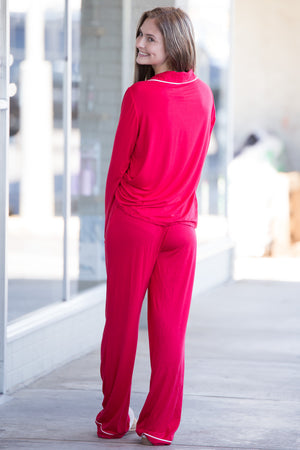 Piko Long Sleeve Pajama Set-Red