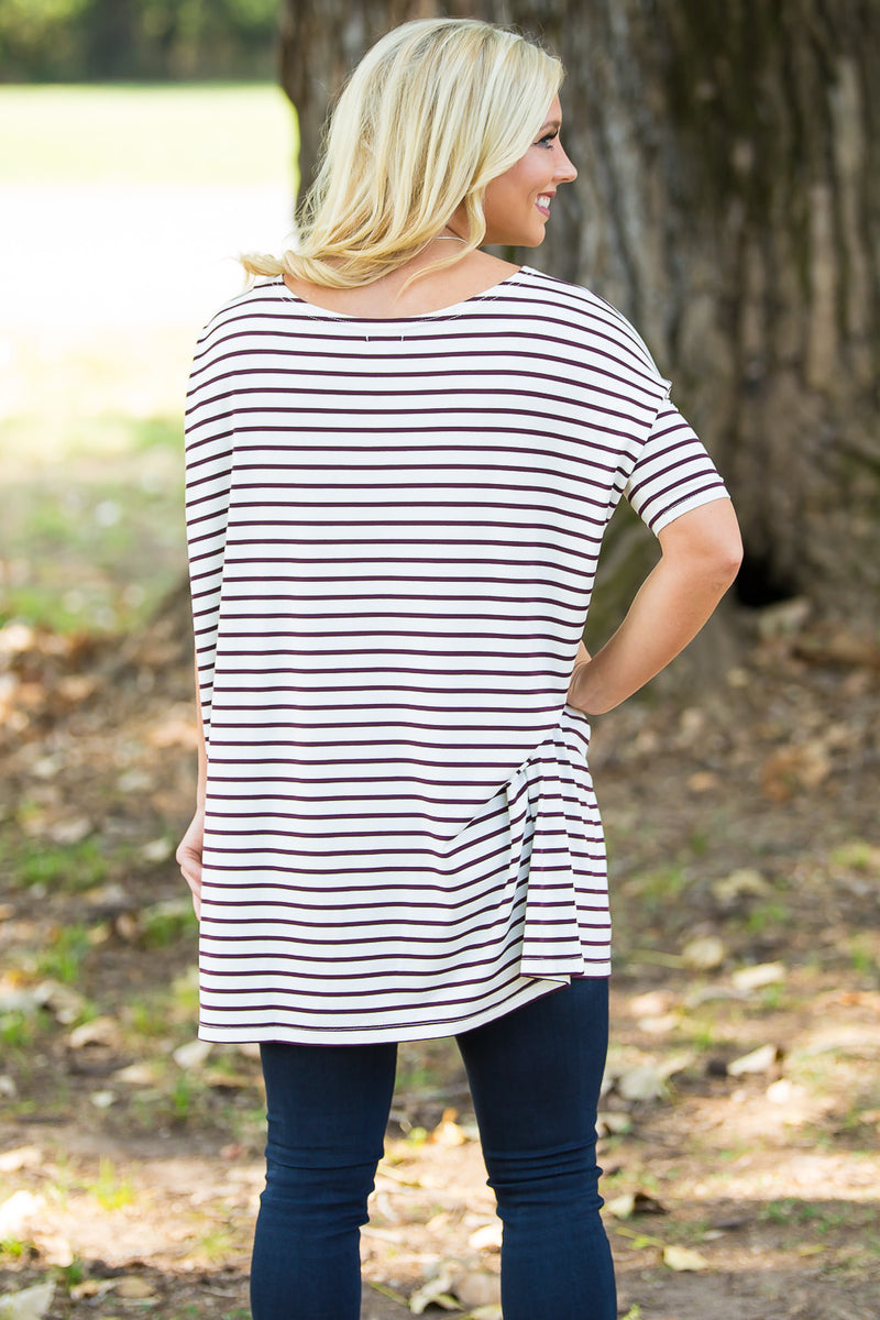 Half Sleeve Piko Tunic - White/Burgundy - Piko Clothing