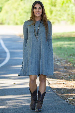 Piko Long Sleeve Swing Dress - Heather Grey - Piko Clothing