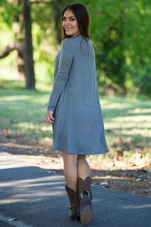 Piko Long Sleeve Swing Dress - Heather Grey - Piko Clothing