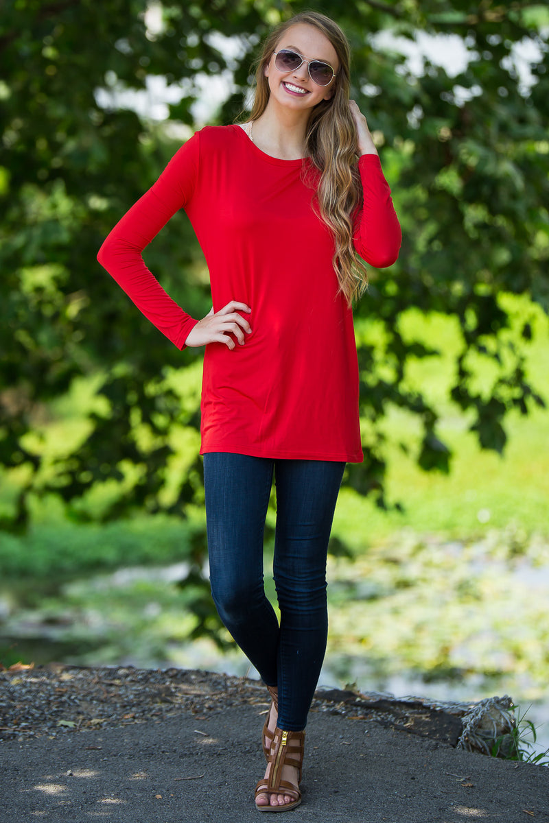 Long Sleeve Slim Fit Piko Top - Red