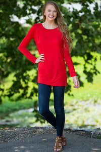 Long Sleeve Slim Fit Piko Top - Red