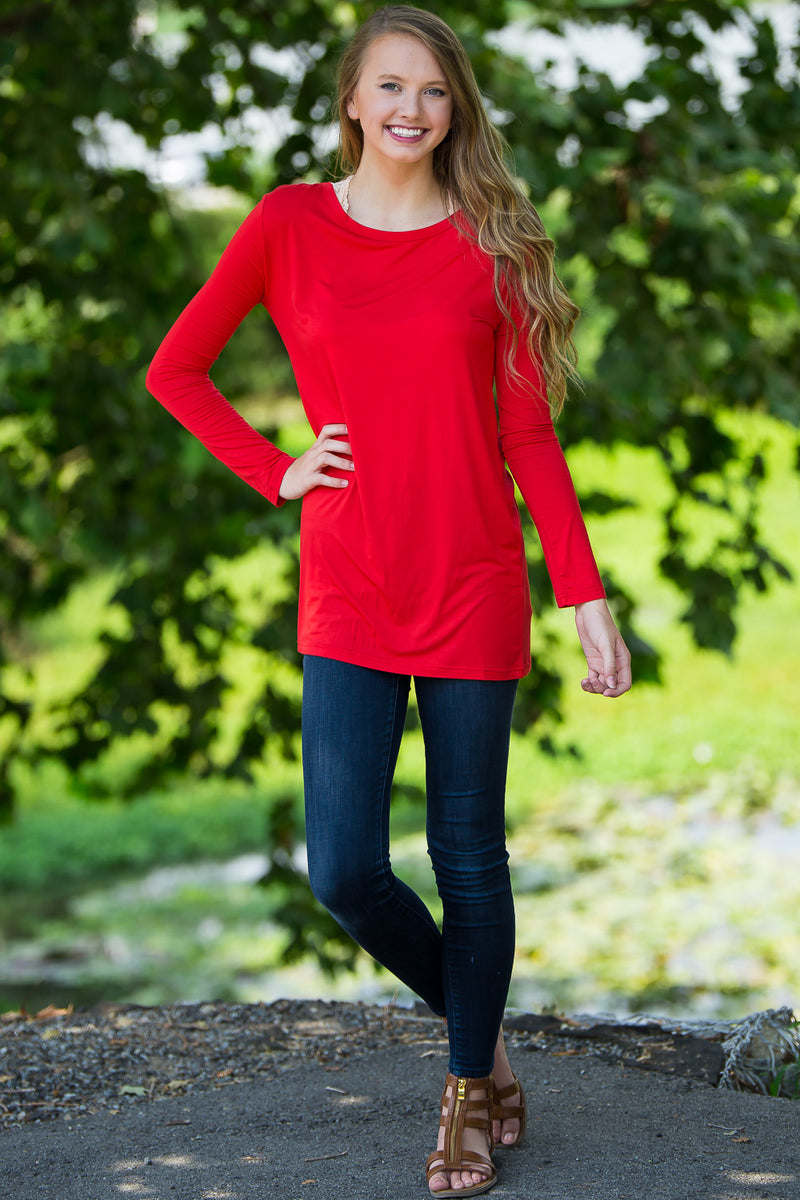 Long Sleeve Slim Fit Piko Top - Red