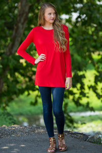 Long Sleeve Slim Fit Piko Top - Red