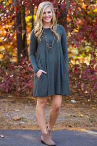 Piko Long Sleeve Swing Dress - Army - Piko Clothing