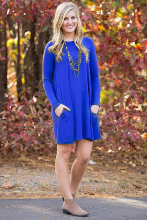 Piko Long Sleeve Swing Dress - Royal - Piko Clothing