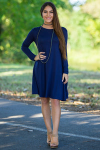 Piko Long Sleeve Swing Dress - Navy - Piko Clothing