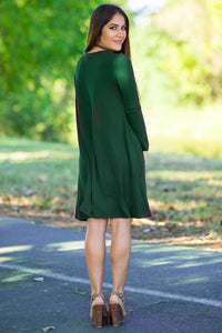 Piko Long Sleeve Swing Dress - Forest Green - Piko Clothing