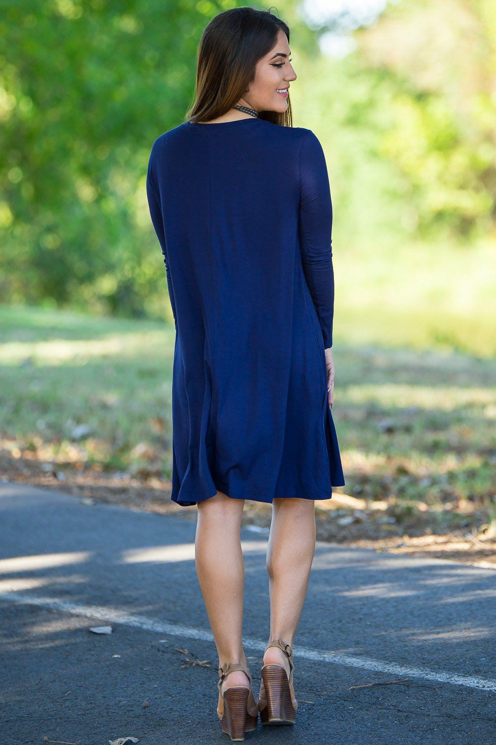 Piko 3/4 Sleeve Swing Dress - Navy Medium / Navy Piko 3/4 Sleeve Swing Dress - Navy Medium / Navy