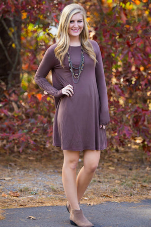 Piko Long Sleeve Swing Dress - Brown - Piko Clothing