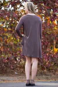 Piko Long Sleeve Swing Dress - Brown - Piko Clothing