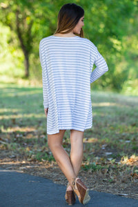 Long Sleeve Tiny Stripe Piko Tunic - White/Heather - Piko Clothing