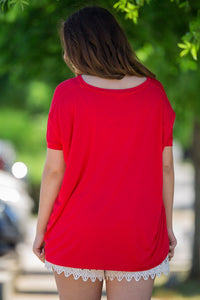 Short Sleeve V-Neck Piko Top - Red - Piko Clothing
