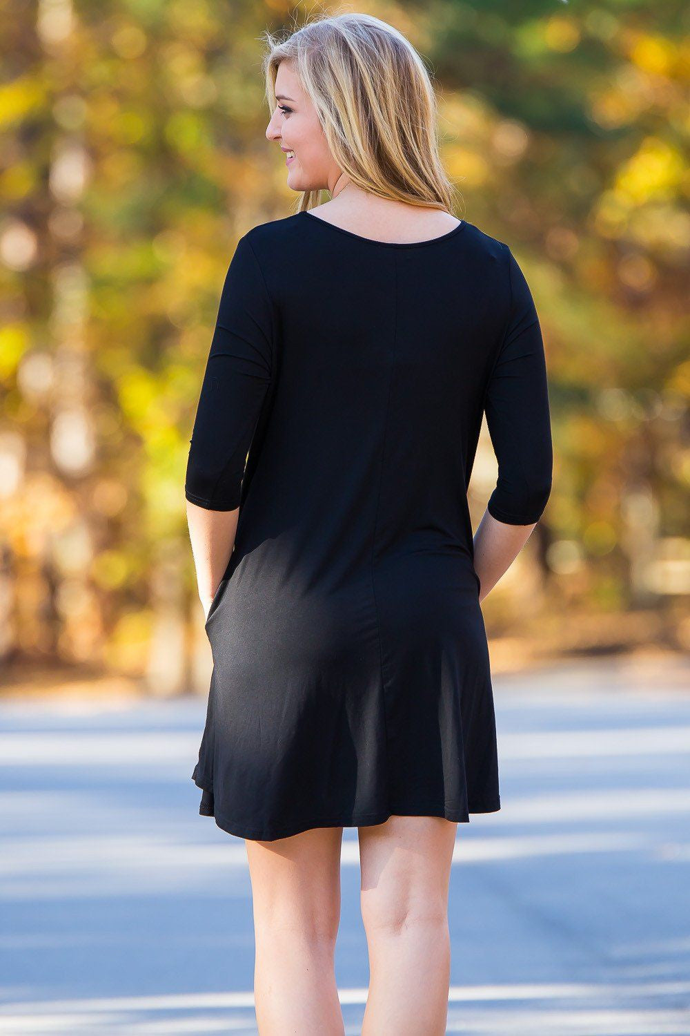 Piko 3/4 Sleeve Swing Dress - Black - Piko Clothing