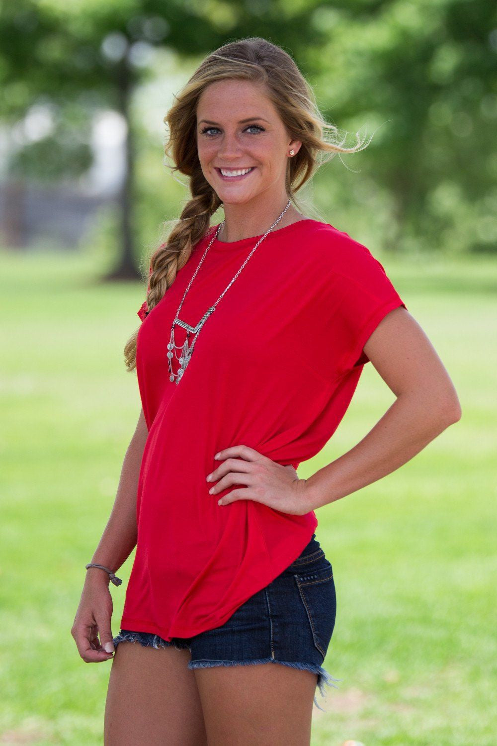 Short Sleeve Rolled Sleeve Piko Top - Red - Piko Clothing