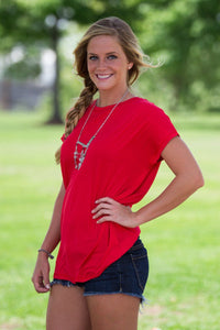 Short Sleeve Rolled Sleeve Piko Top - Red - Piko Clothing