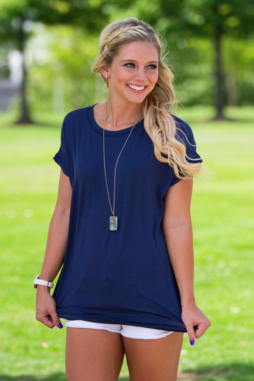 Short Sleeve Rolled Sleeve Piko Top - Navy - Piko Clothing