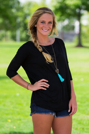 3/4 Sleeve Piko Top - Black - Piko Clothing