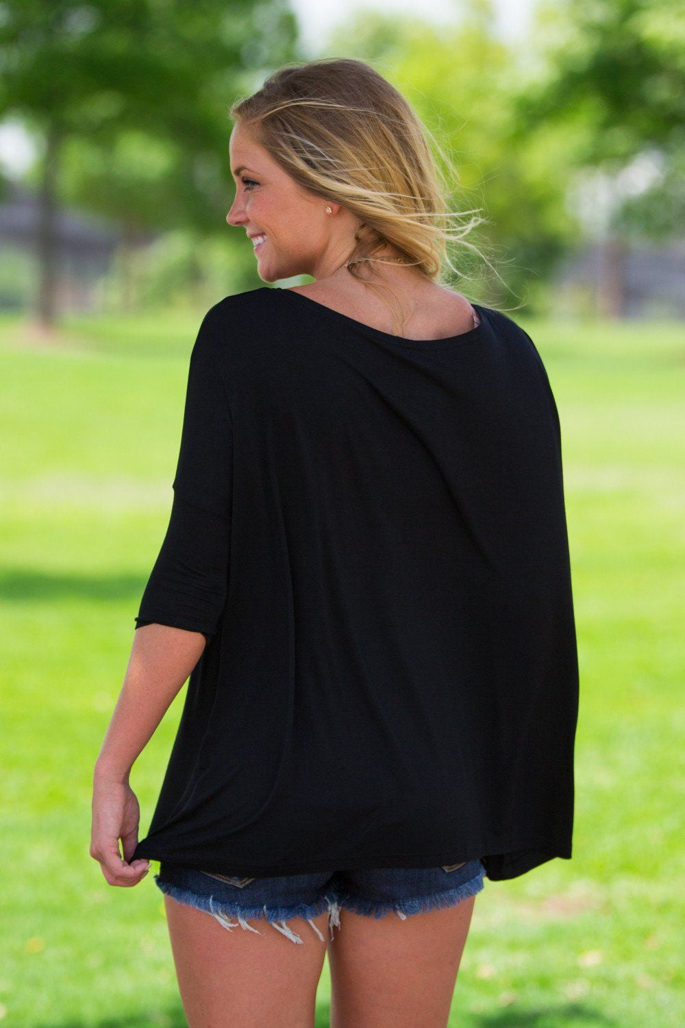 3/4 Sleeve Piko Top - Black - Piko Clothing