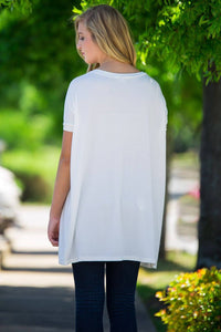 Short Sleeve V-Neck Piko Tunic - Off White - Piko Clothing
