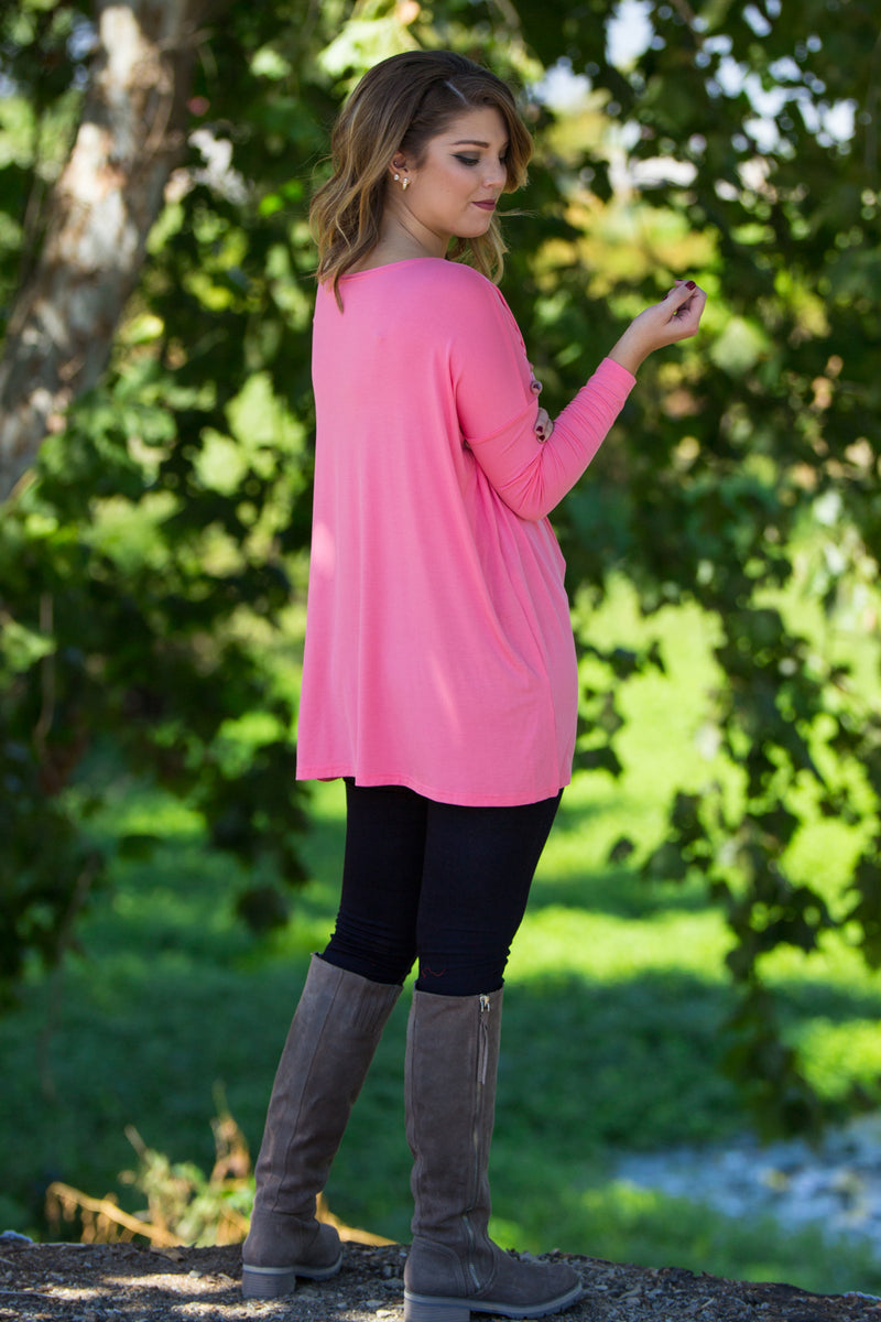 Long Sleeve Piko Tunic - Pink