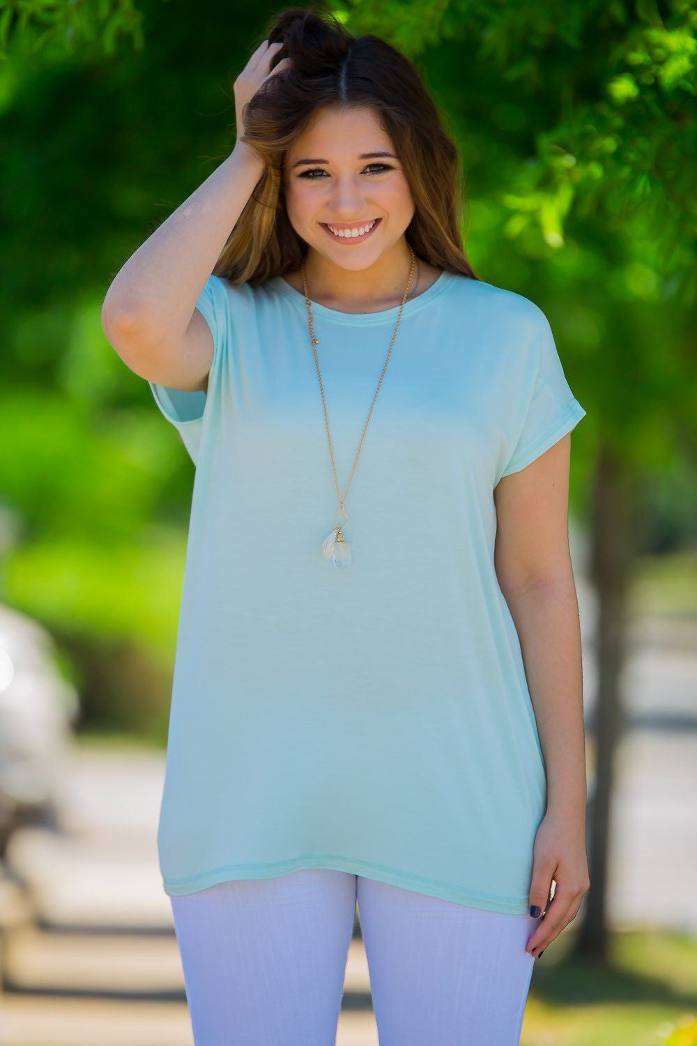 Short Sleeve Rolled Sleeve Piko Top - Mint - Piko Clothing
