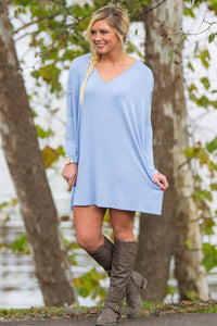 Long Sleeve V-Neck Piko Tunic - Light Blue - Piko Clothing