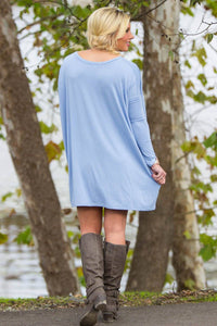 Long Sleeve V-Neck Piko Tunic - Light Blue - Piko Clothing