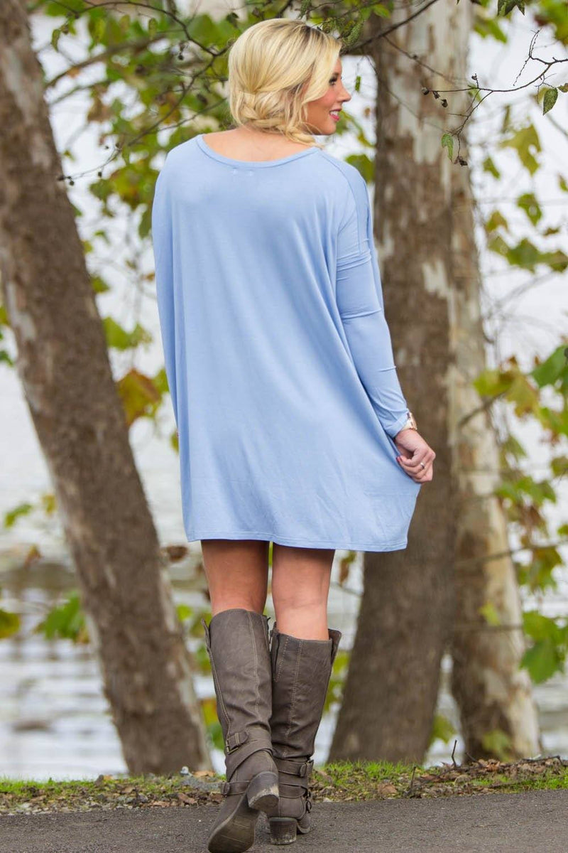 Long Sleeve V-Neck Piko Tunic - Light Blue - Piko Clothing