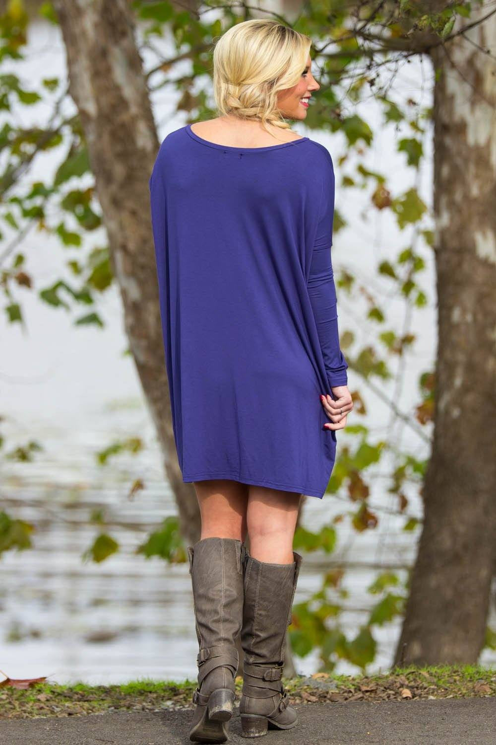 Long Sleeve V-Neck Piko Tunic - Blue - Piko Clothing