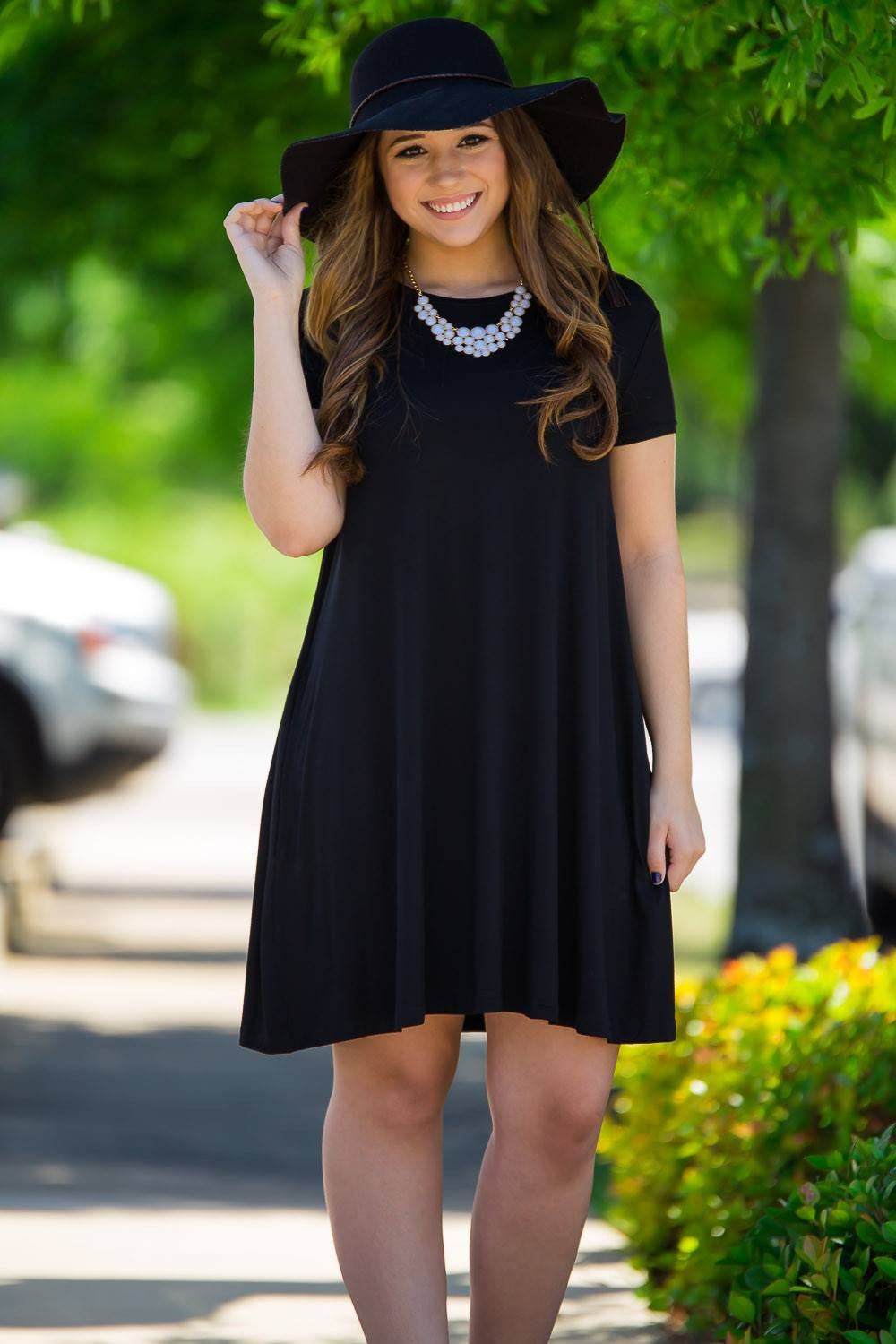 Piko Short Sleeve Swing Dress - Black - Piko Clothing