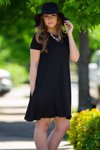 Piko Short Sleeve Swing Dress - Black - Piko Clothing