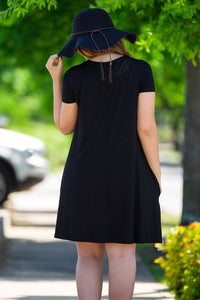 Piko Short Sleeve Swing Dress - Black - Piko Clothing
