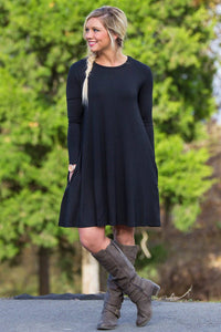 Piko Long Sleeve Swing Dress - Black - Piko Clothing