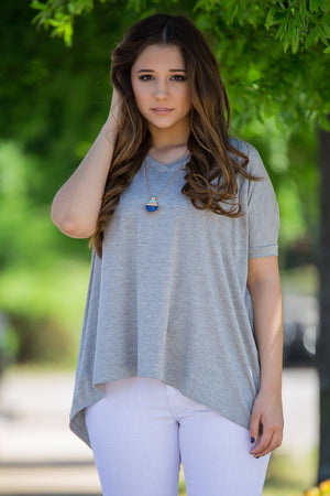 Short Sleeve V-Neck Piko Top - Heather Grey - Piko Clothing