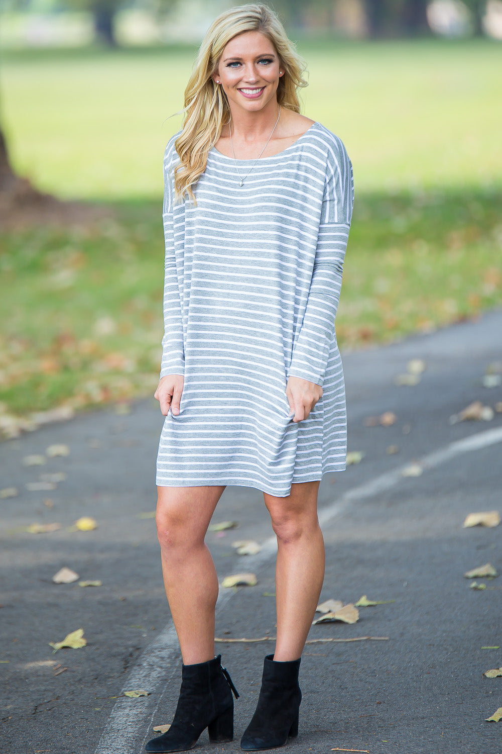 Long Sleeve Tiny Stripe Piko Tunic - Heather/White - Piko Clothing