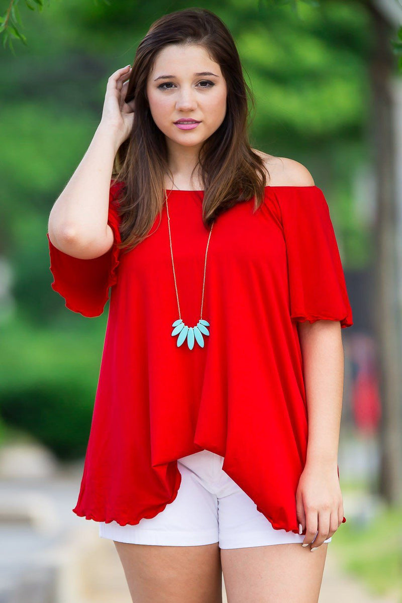 Off The Shoulder Short Sleeve Piko Top - Red - Piko Clothing