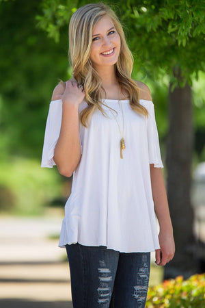 Off The Shoulder Short Sleeve Piko Top - Off White - Piko Clothing