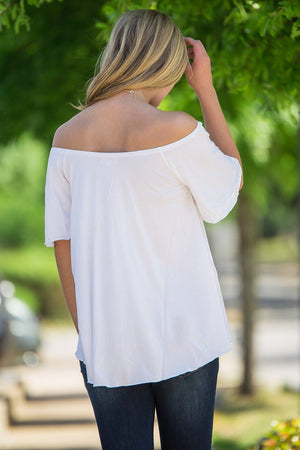 Off The Shoulder Short Sleeve Piko Top - Off White - Piko Clothing