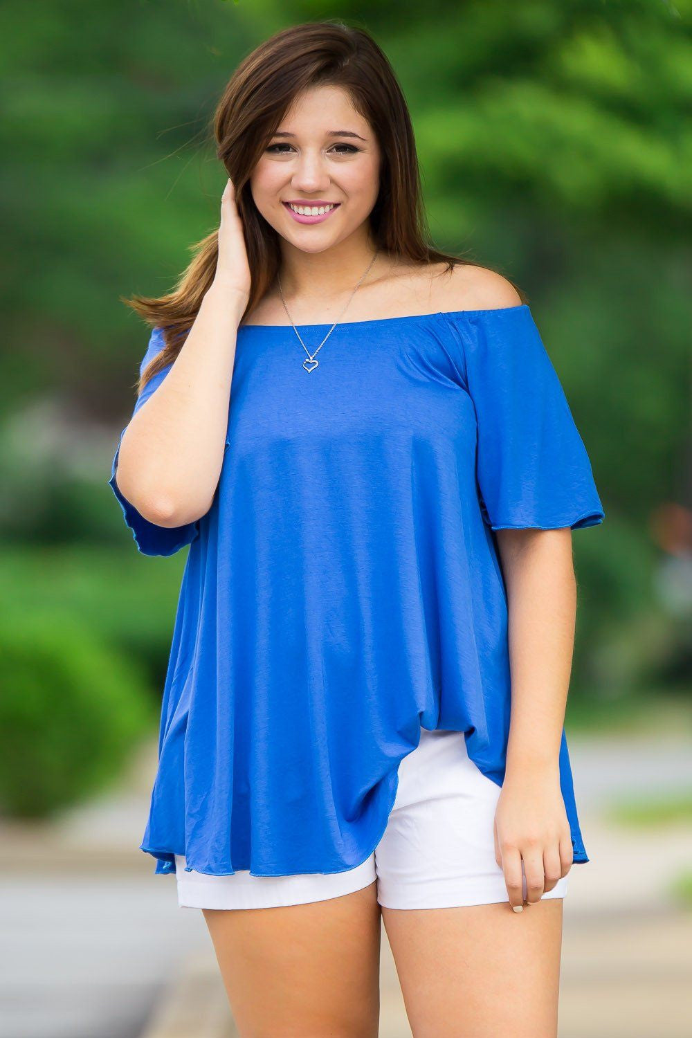 Off The Shoulder Short Sleeve Piko Top - Royal - Piko Clothing