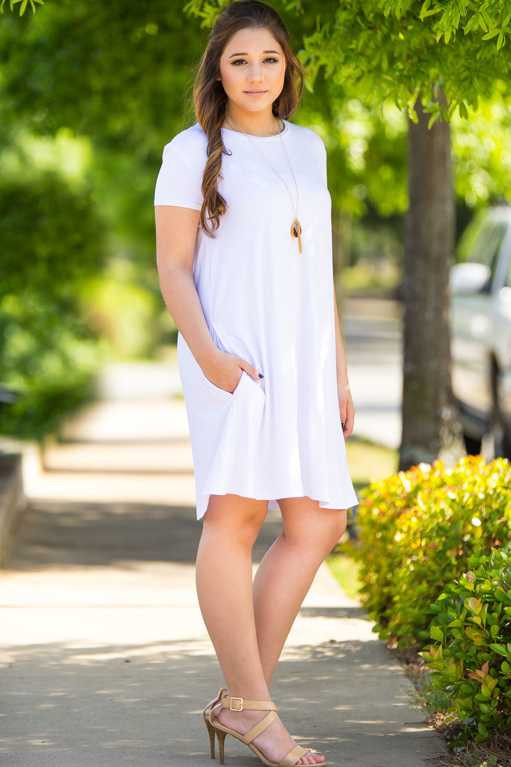 Piko Short Sleeve Swing Dress - White - Piko Clothing