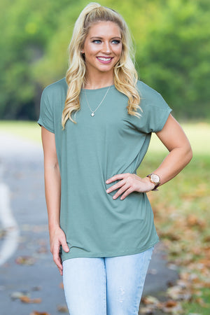 Short Sleeve Rolled Sleeve Piko Top - Olive - Piko Clothing