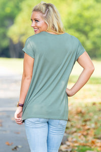 Short Sleeve Rolled Sleeve Piko Top - Olive - Piko Clothing