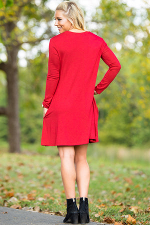 Piko Long Sleeve Swing Dress - Red - Piko Clothing