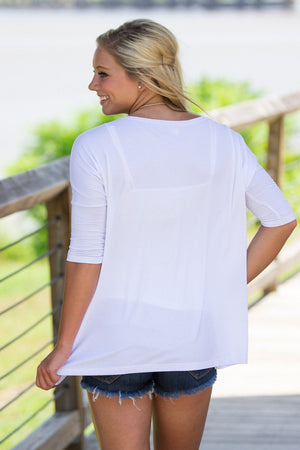 3/4 Sleeve Piko Top - White - Piko Clothing