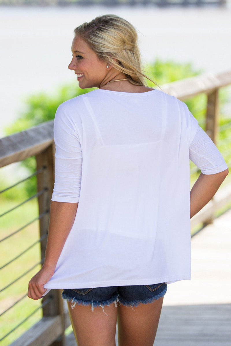 3/4 Sleeve Piko Top - White - Piko Clothing