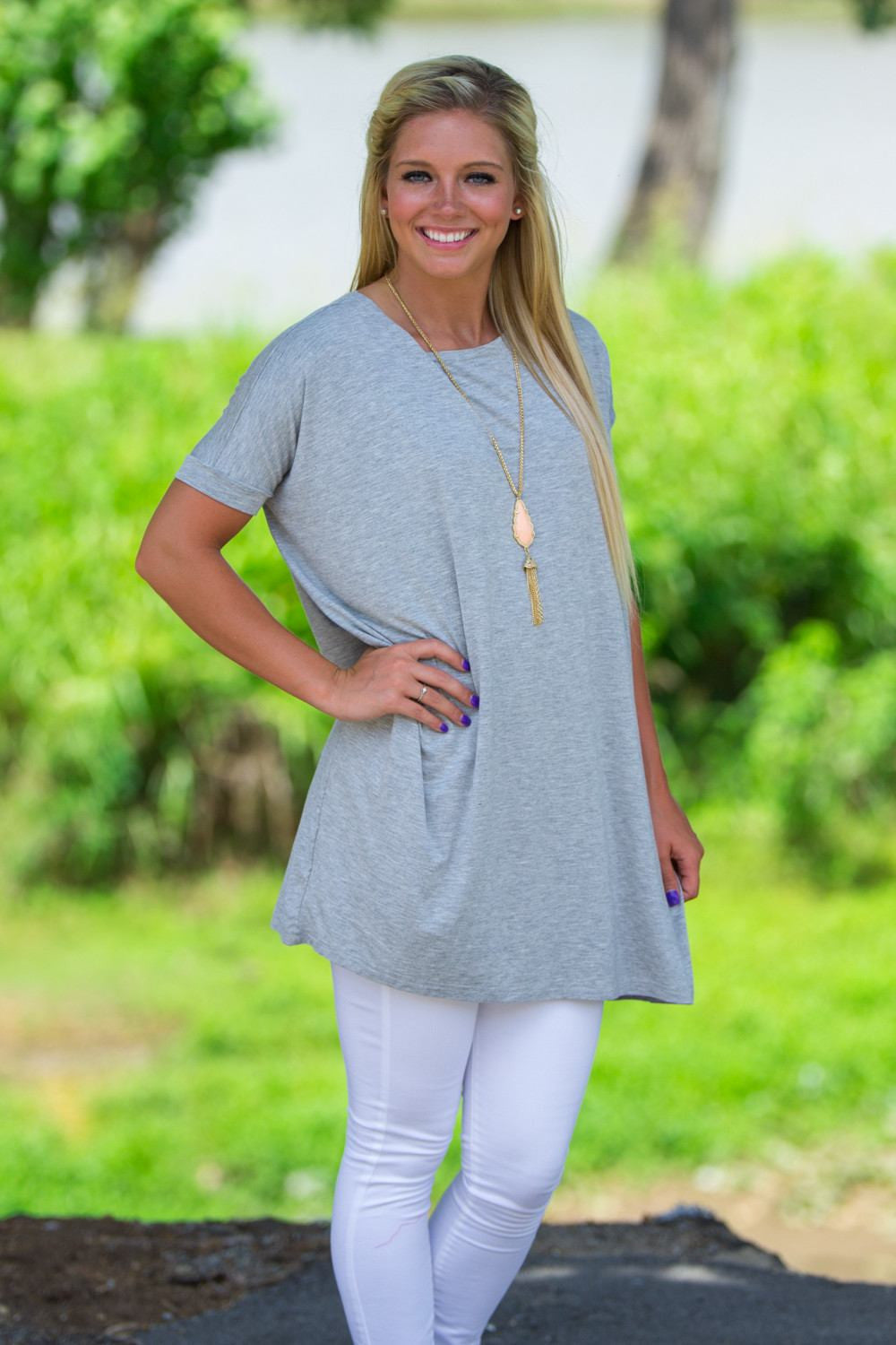 Short Sleeve Piko Tunic - Heather Grey - Piko Clothing